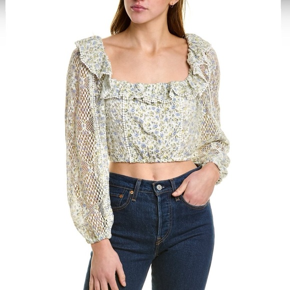 Loveshackfancy Romance Feminine Dorabella Crop Top White Garden Stream $325 - Picture 2 of 6